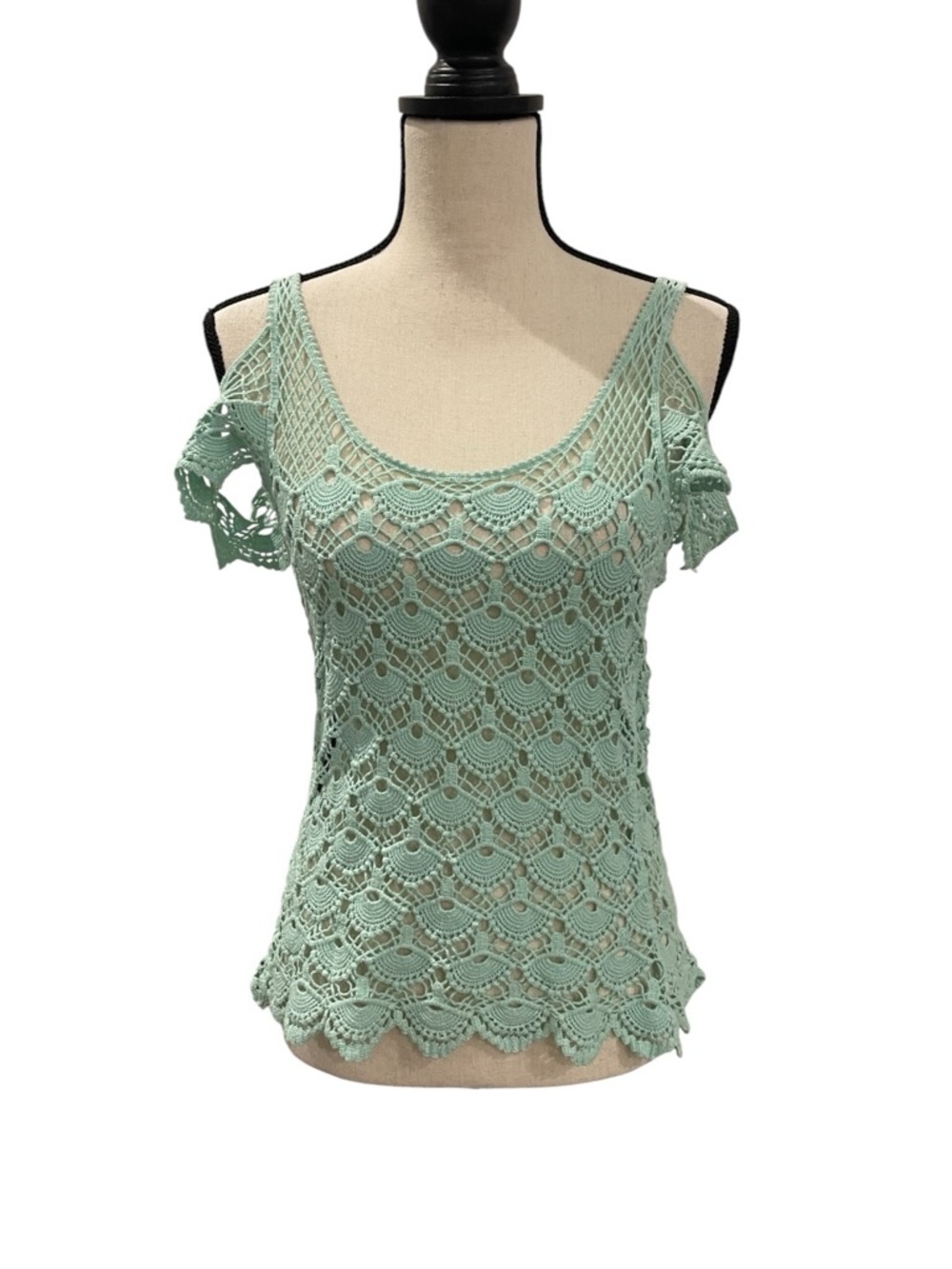 Women's Crochet Cold-Shoulder Top - Mint Green